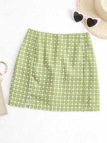 Plaid Heart Split Hem Mini Skirt