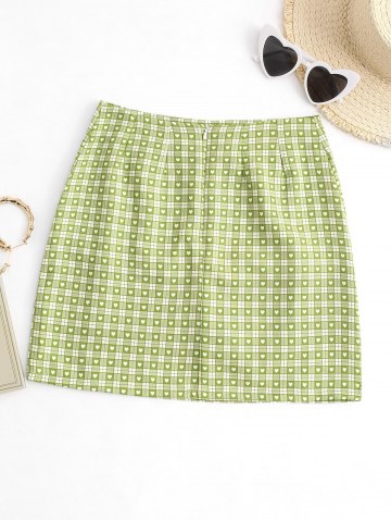 Plaid Heart Split Hem Mini Skirt