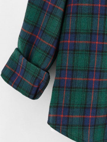 Plaid Pattern Pocket Colorblock Hooded Shirt