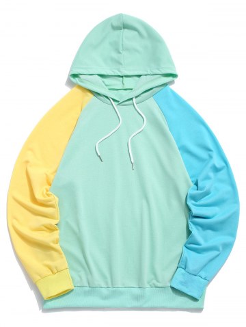 Raglan Sleeve Colorblock Spliced Drawstring Hoodie