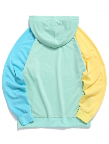 Raglan Sleeve Colorblock Spliced Drawstring Hoodie