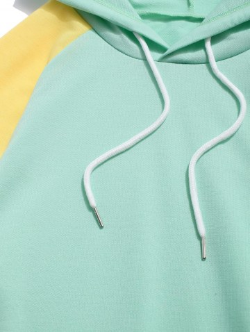 Raglan Sleeve Colorblock Spliced Drawstring Hoodie