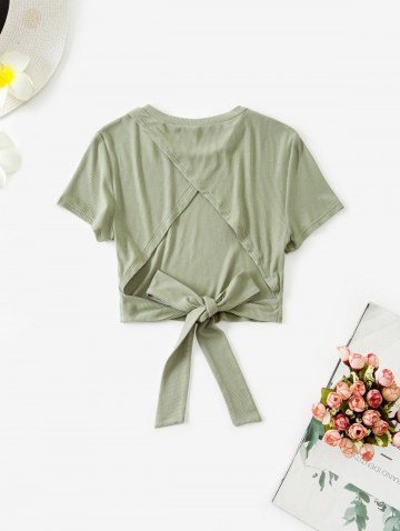 Rib-knit Cutout Back Tie Baby Tee