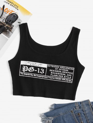Rib-knit Slogan Graphic Crop Tank Top