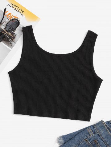 Rib-knit Slogan Graphic Crop Tank Top