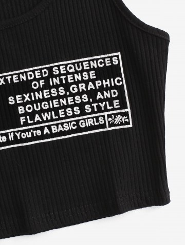 Rib-knit Slogan Graphic Crop Tank Top