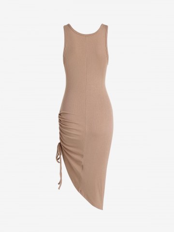 Ribbed Cinched Sleeveless Tank Dress