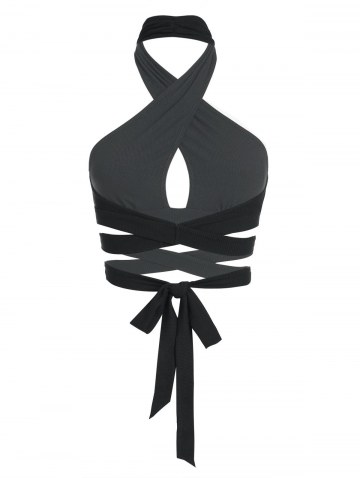 Ribbed Criss Cross Keyhole Cutout Top