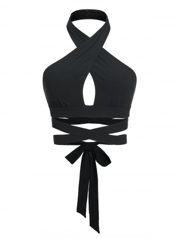Ribbed Criss Cross Keyhole Cutout Top
