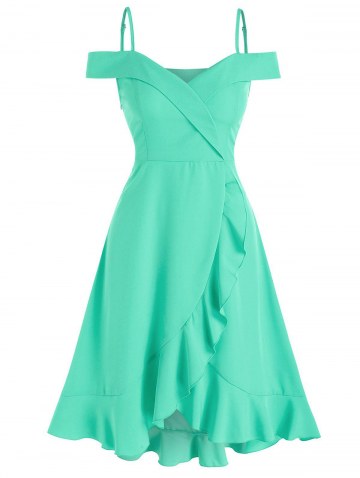 Ruffle Hem Cold Shoulder Surplice Dress