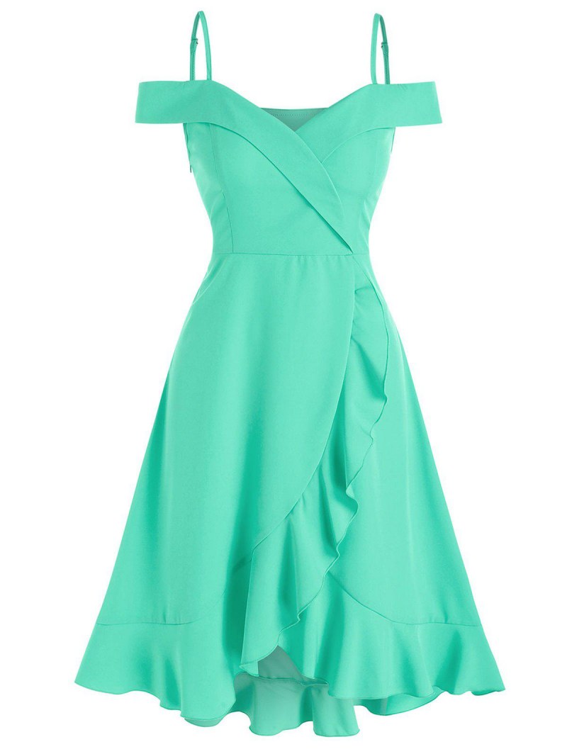 Ruffle Hem Cold Shoulder Surplice Dress