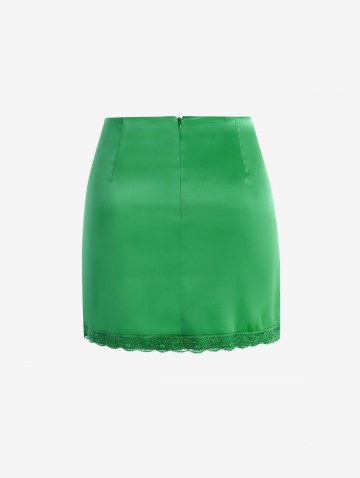 Satin Lace Insert Mini Bodycon Skirt