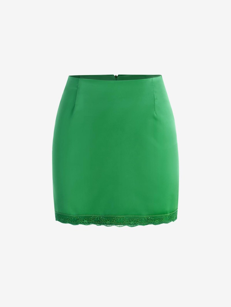 Satin Lace Insert Mini Bodycon Skirt