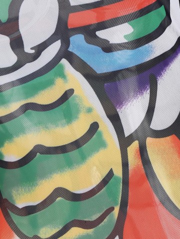 See Through Mesh Abstract Print Mini Bodycon Dress