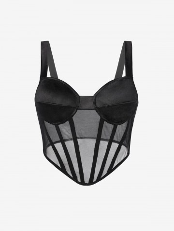 Sheer Mesh Bustier Tank Top With High Slit Maxi Skirt Two Piece Dress Set