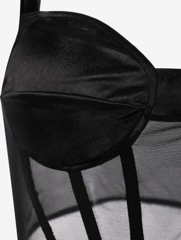 Sheer Mesh Bustier Tank Top With High Slit Maxi Skirt Two Piece Dress Set