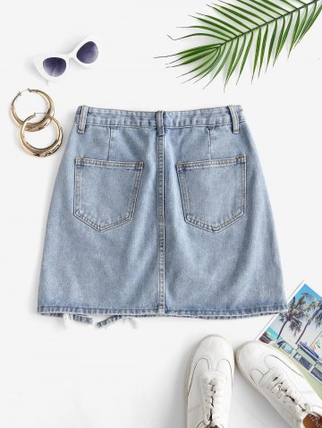 Shredded Distressed Frayed Denim Mini Skirt