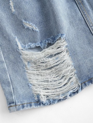 Shredded Distressed Frayed Denim Mini Skirt