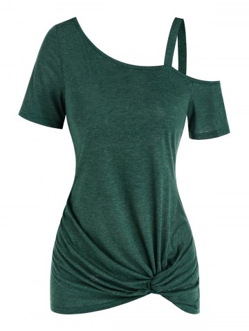 Skew Neck Knotted Asymmetric T Shirt