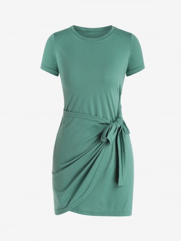 Solid Color Crew Neck Bodycon Casual Dress