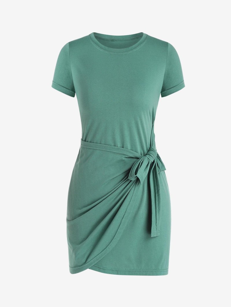 Solid Color Crew Neck Bodycon Casual Dress