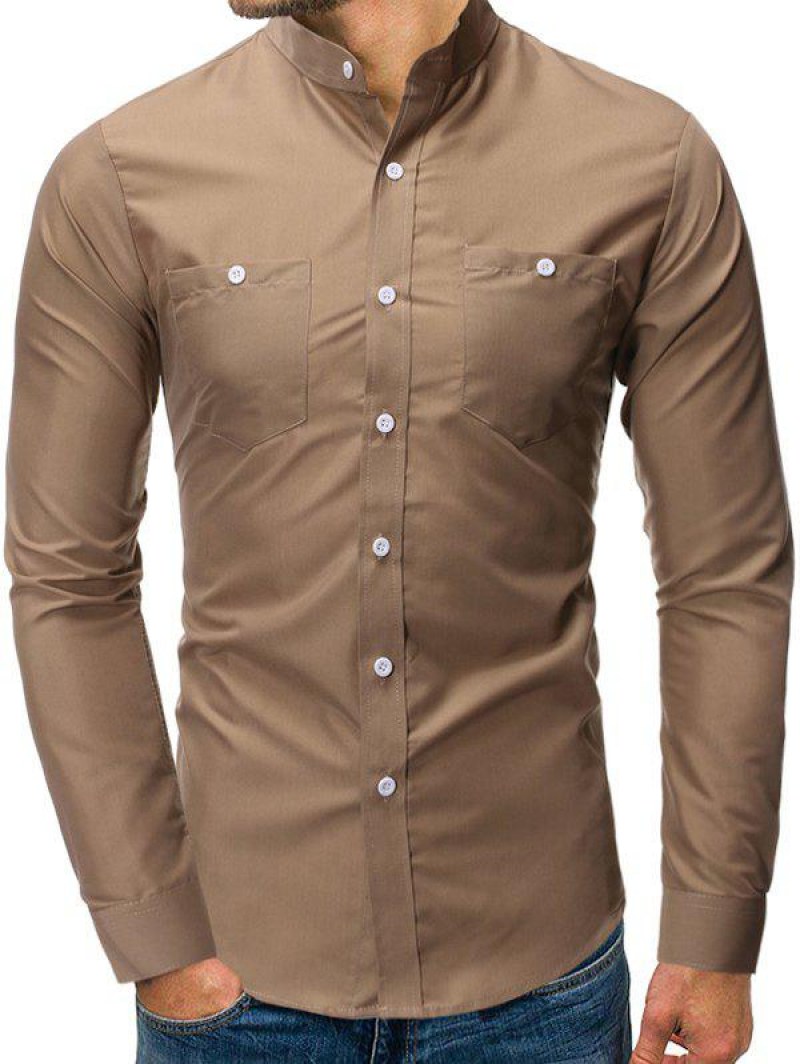 Solid Color Pocket Decoration Long-sleeved Shirt