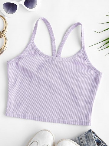 Solid Ribbed Y-back Crop Top