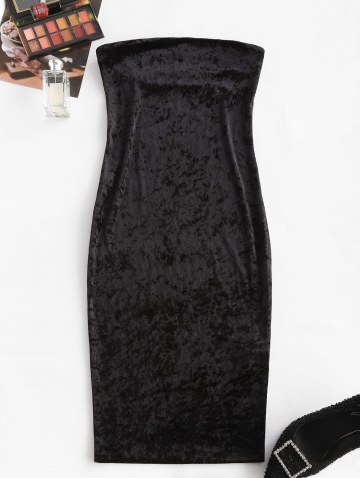 Strapless Velvet Midi Bodycon Dress