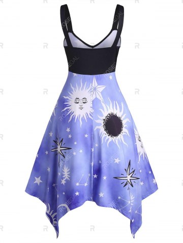 Sunflower Sun Star Print Lace Up Asymmetrical Cami Dress