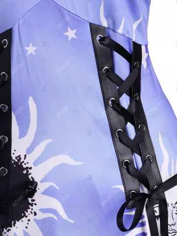 Sunflower Sun Star Print Lace Up Asymmetrical Cami Dress