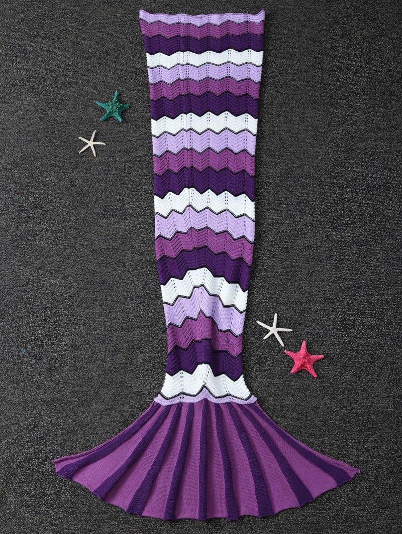 Super Soft Wave Pattern Knitting Mermaid Tail Blanket
