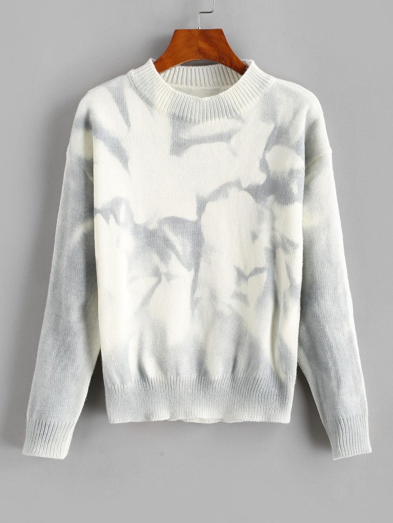 Tie Dye Mock Neck Drop Shoulder Sweater