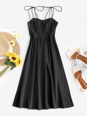 Tie Shoulder Shirred Back Split Hem Bustier Dress