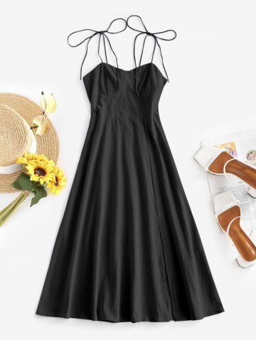 Tie Shoulder Shirred Back Split Hem Bustier Dress