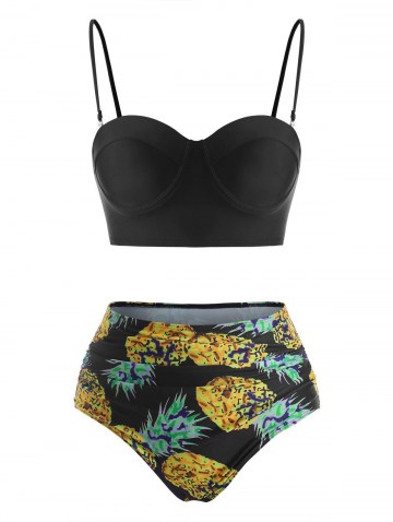 Tropical Pineapple Ruched Push Up Tankini Swimwear