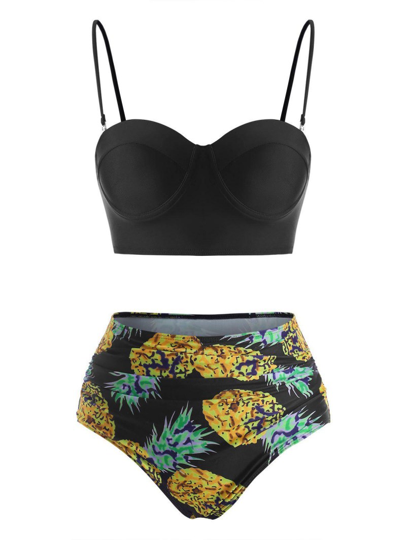 Tropical Pineapple Ruched Push Up Tankini Swimwear
