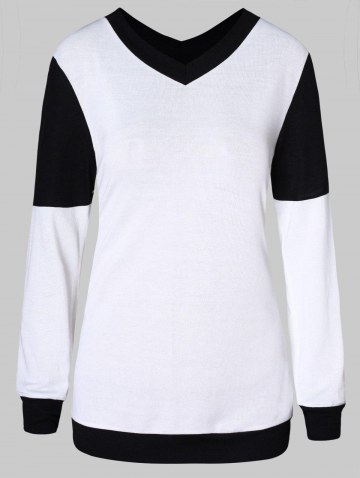 V Neck Hit Color Pullover Sweater