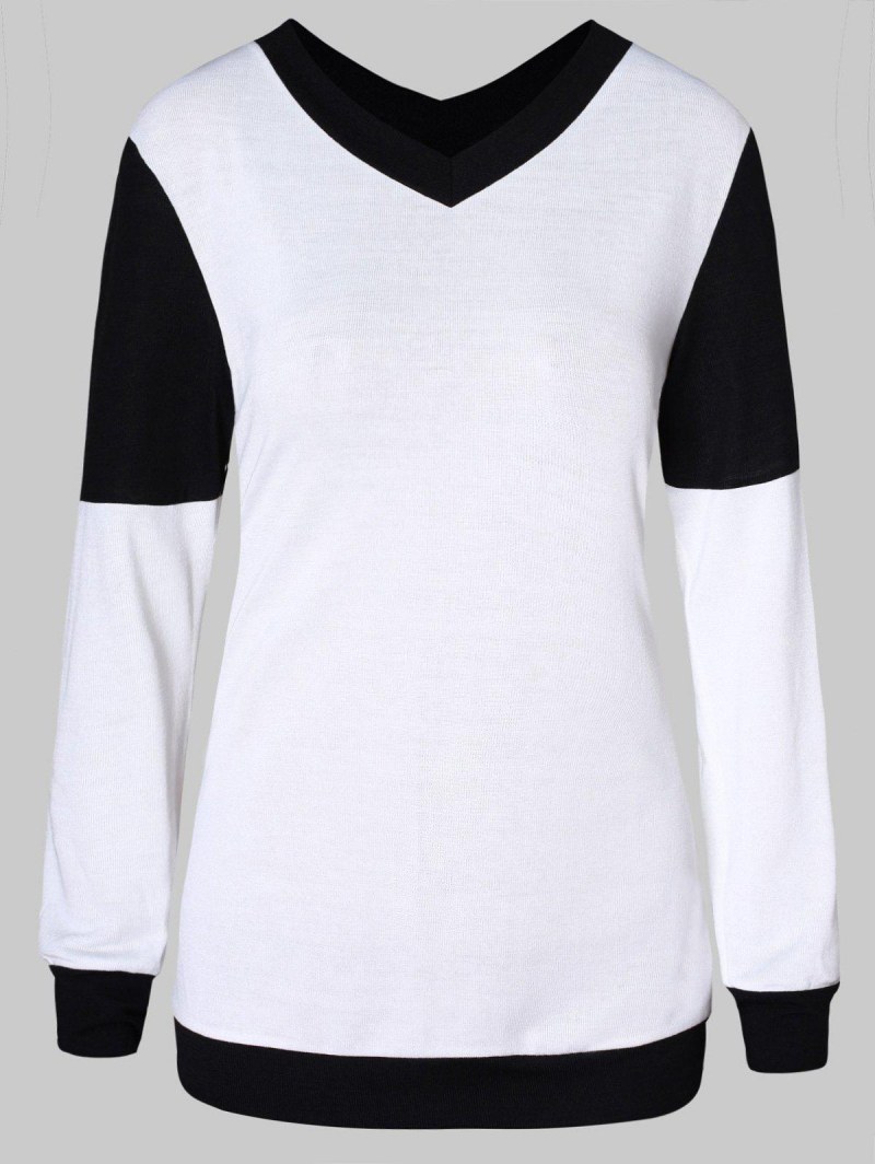 V Neck Hit Color Pullover Sweater