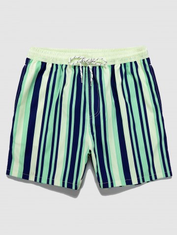 Vertical Stripe Print Casual Pocket Beach Shorts