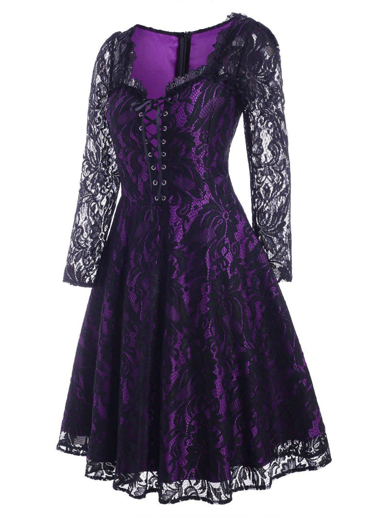 Vintage Halloween Lace Up Pin Up Dress