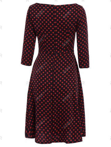 Vintage Slash Neck Polka Dot Print Bowknot Design 3/4 Sleeve Dress For Women