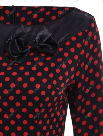 Vintage Slash Neck Polka Dot Print Bowknot Design 3/4 Sleeve Dress For Women