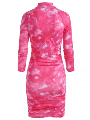 Zip Front Tie Dye Gathered Mini Dress