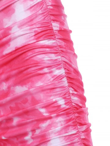 Zip Front Tie Dye Gathered Mini Dress