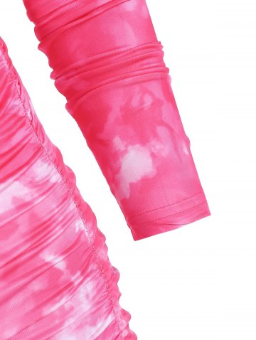 Zip Front Tie Dye Gathered Mini Dress